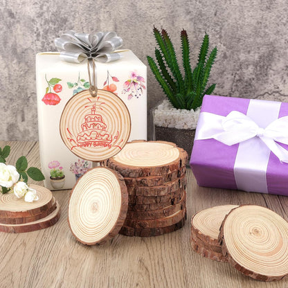 FUMILE Unfinished Natural Wood Slices 3.5-4 Inch, 10 PCS Round Wooden Discs with Tree Bark, Wood