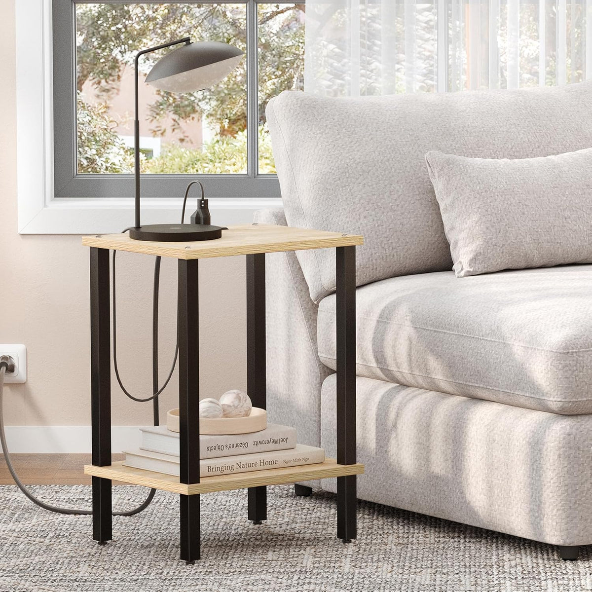 TUTOTAK End Table with Charging Station, Small Side Table with Outlets, Nightstand Bedside Table