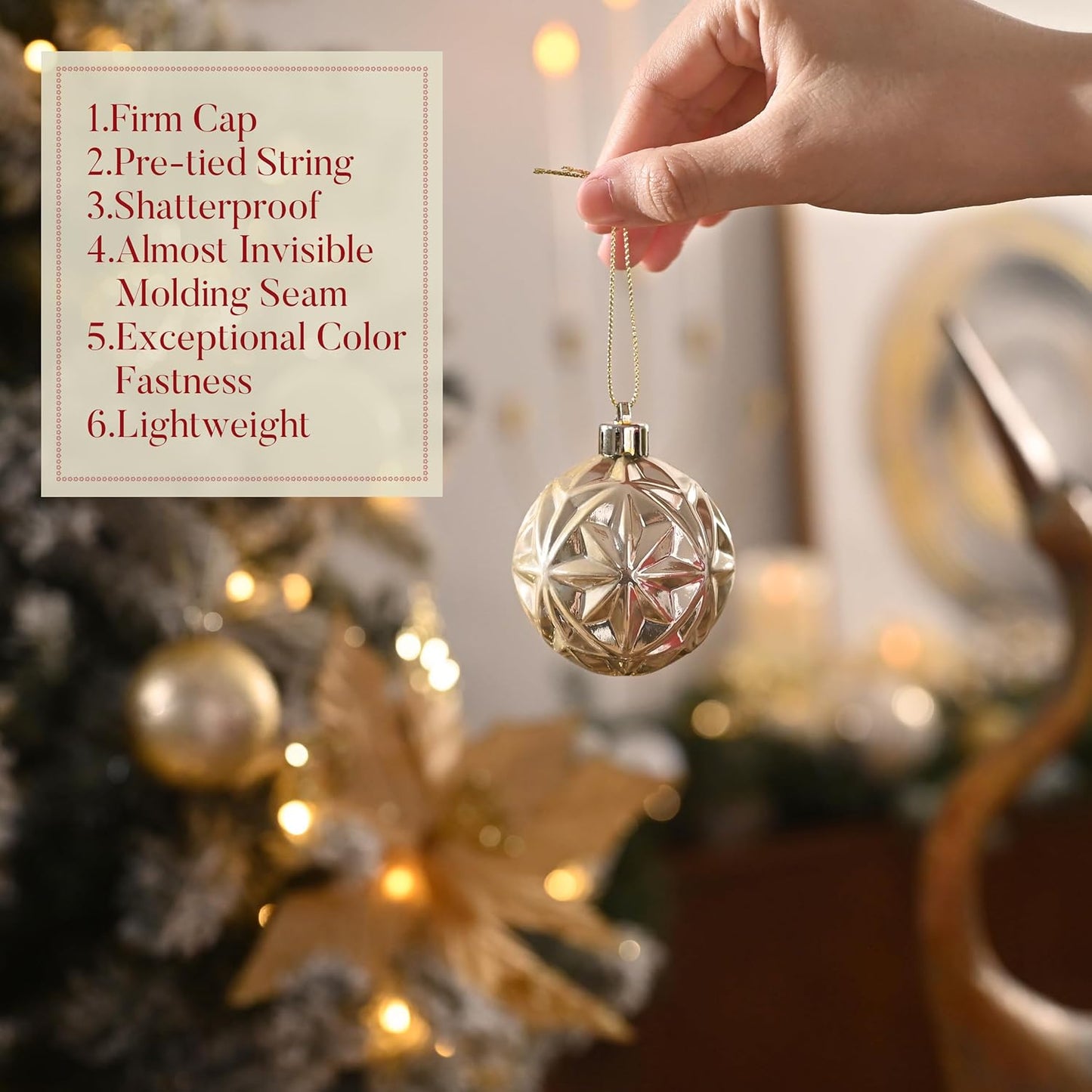 Valery Madelyn Ornaments for Christmas Trees, 16ct 2.36 Inches White and Gold Shatterproof