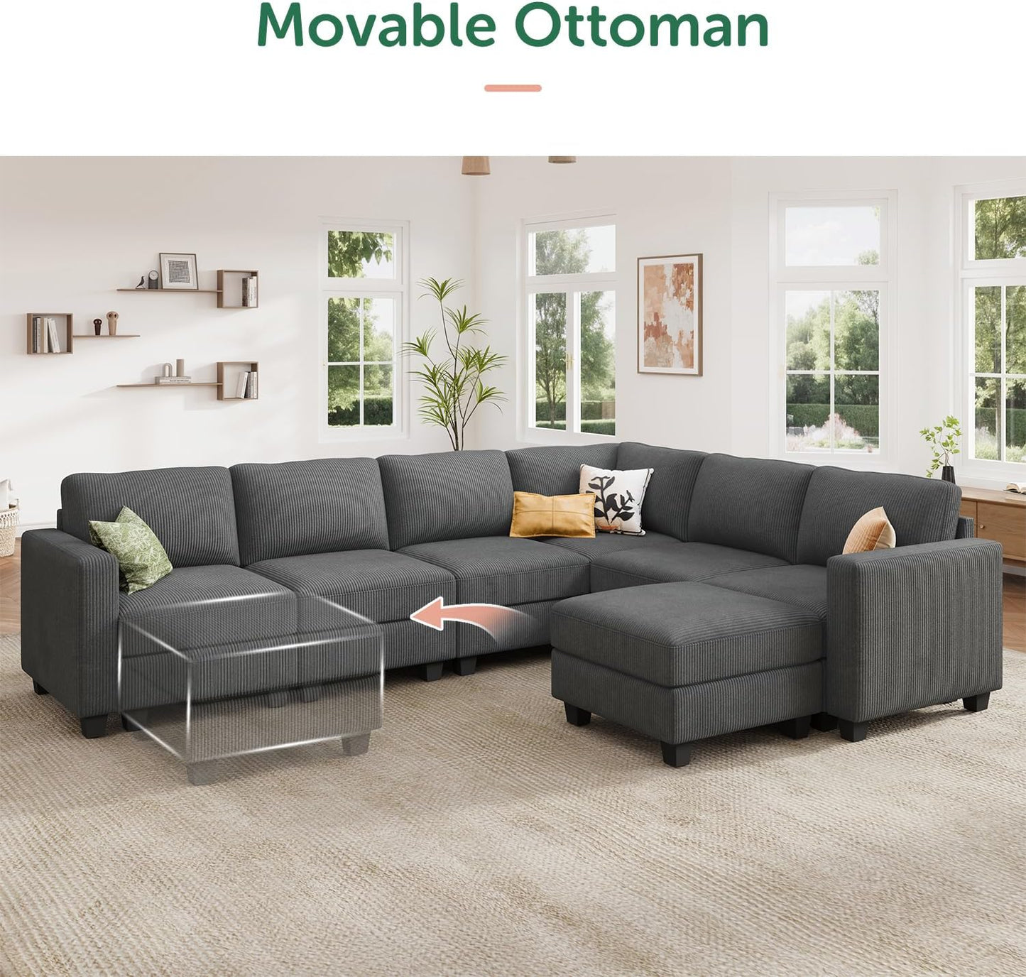 HONBAY Corduroy Sectional Couch with Storage U Shaped Sectional Sofa Modular Sectional Couches for