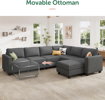 HONBAY Corduroy Sectional Couch with Storage U Shaped Sectional Sofa Modular Sectional Couches for