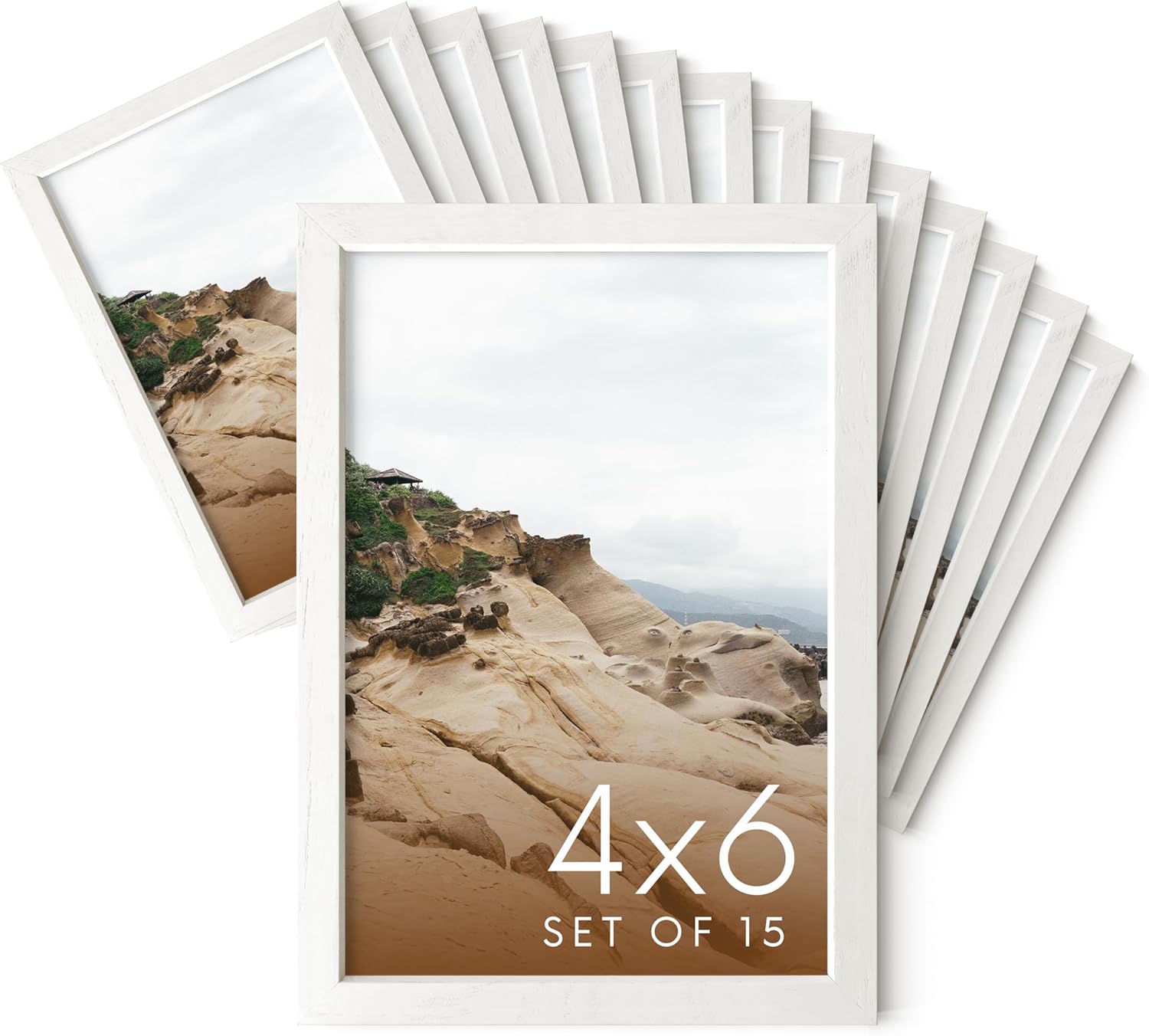 Haus and Hues 4x6 Natural White Wood Photo Frame Set of 15 - Mini Picture Frames Bulk Gallery Set