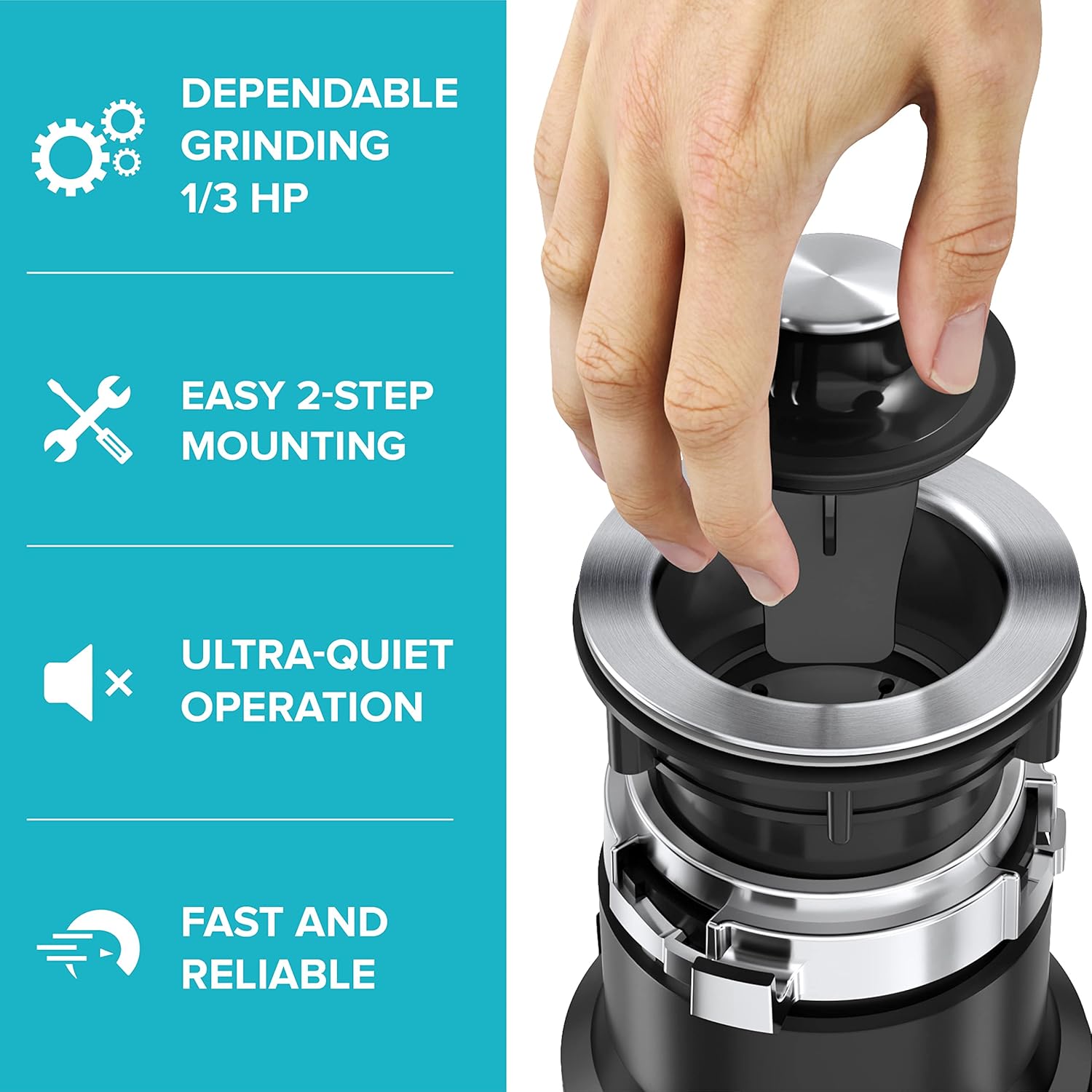 KRAUS WasteGuard 1/3 HP Ultra-Quiet Garbage Disposal with Quick Connect, Kitchen Sink Drain Cover