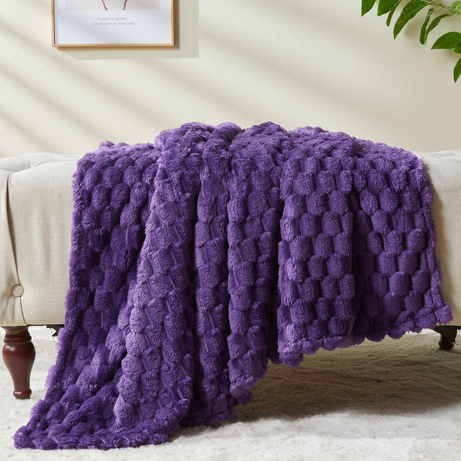 NEWCOSPLAY Super Soft Throw Blanket Purple Premium Silky Flannel Fleece 3D Clouds Stylish Jacquard
