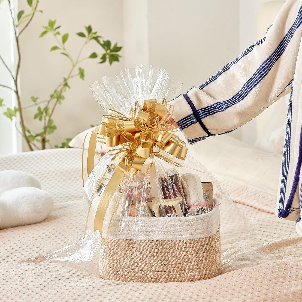 Small Cotton Rope Storage Basket Set of 3-11"x7"x7" Perfect Woven Baskets for Storage, Ideal