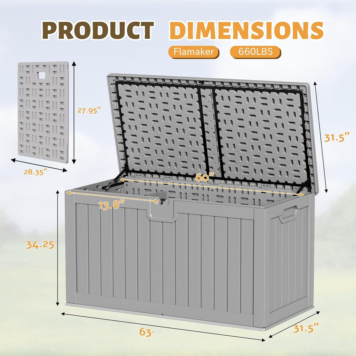 Flamaker Resin Deck Box 250 Gallon, Waterproof Imitation-Wood Lockable Storage Box with Separator