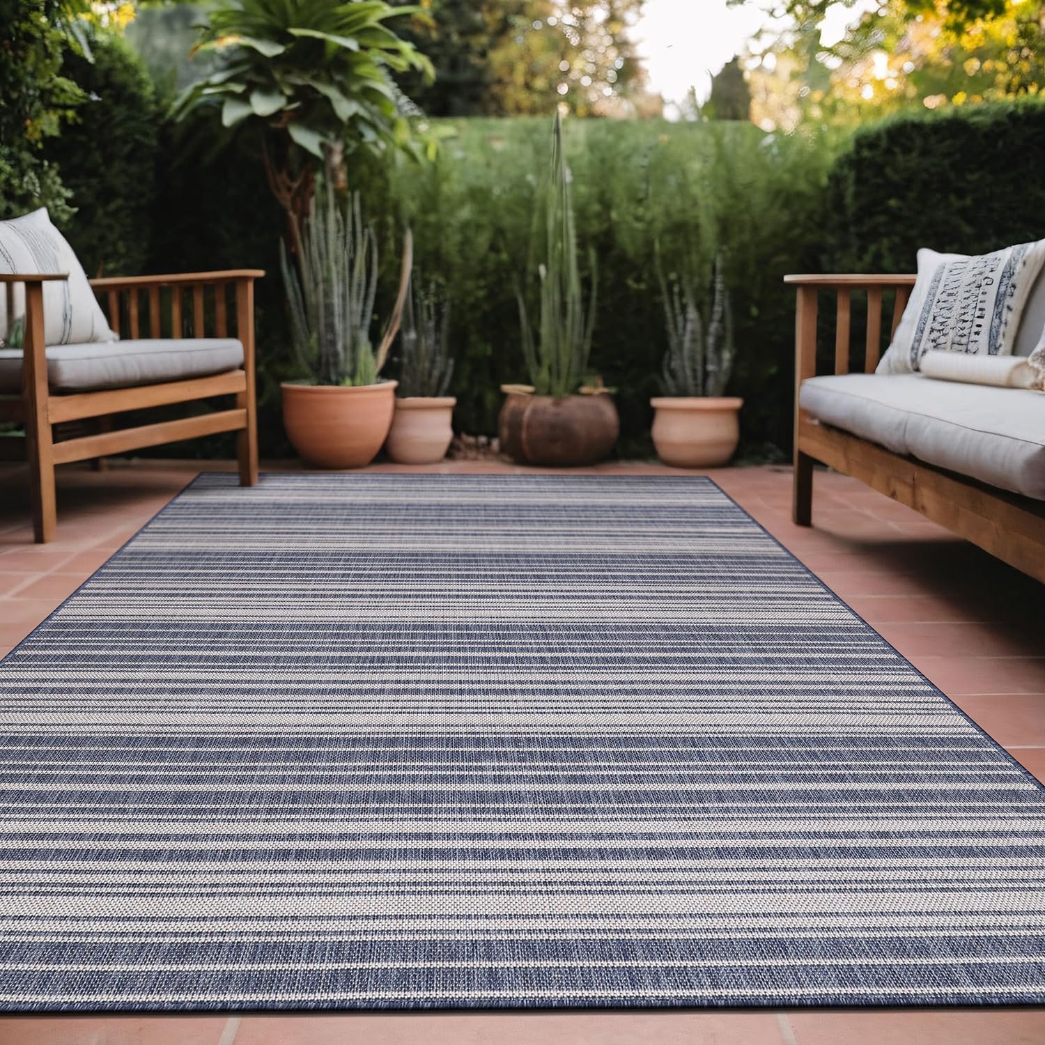 Stripe Outdoor Rug 10x14 Washable Outside Carpet for Indoor Patio Porch Waterproof Easy Cleaning