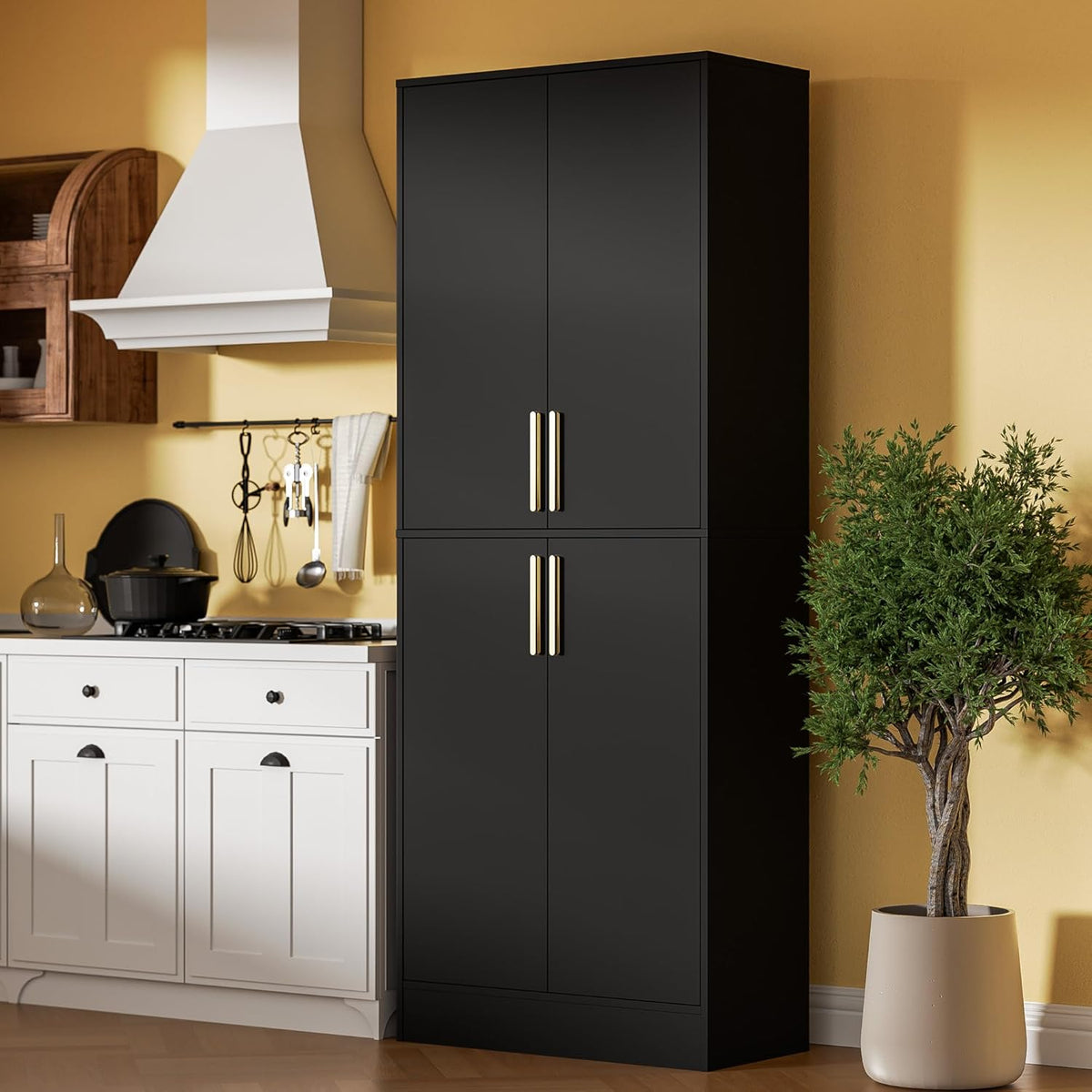 71" Tall Pantry Cabinet, 4 Doors Kitchen Pantry Storage Cabinet, Freestanding Larder Cupboard