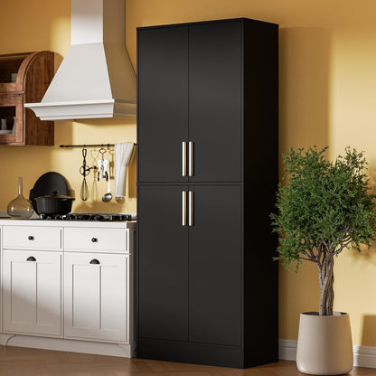 71" Tall Pantry Cabinet, 4 Doors Kitchen Pantry Storage Cabinet, Freestanding Larder Cupboard