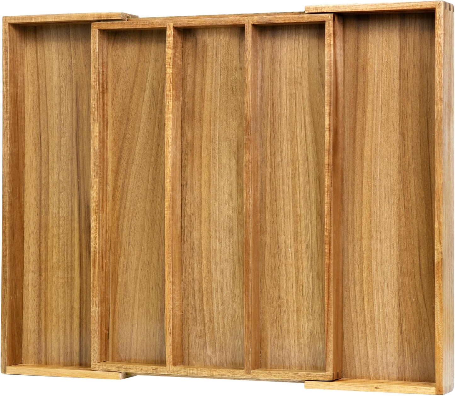 VaeFae Acacia Kitchen Silverware Organizer, Cutlery Drawer Organizer with 5 Compartments, Wooden