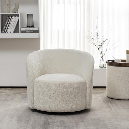 KINWELL 34" W Mid Century Modern Swivel Barrel Chair, Round Upholstered Boucle Swivel Accent