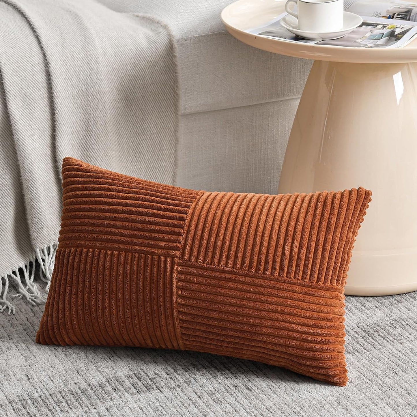 Fancy Homi 2 Packs Rust Lumbar Decorative Throw Pillow Covers 12x20 Inch for Couch Bed Sofa, Rustic