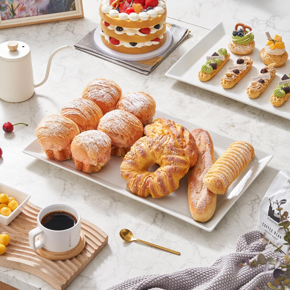 MIECOO Large Serving Platter, 18.5" x 11.5" White Serving Tray, Rectangular Porcelain Plate for