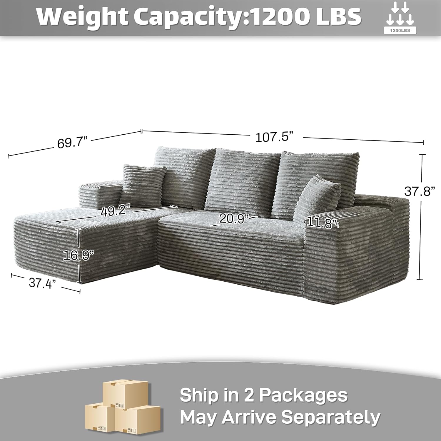 HYJT-H&K Modular Sectional Sofa Cloud Couch, 107" Comfy L Shaped Sectional Couches for Living Room