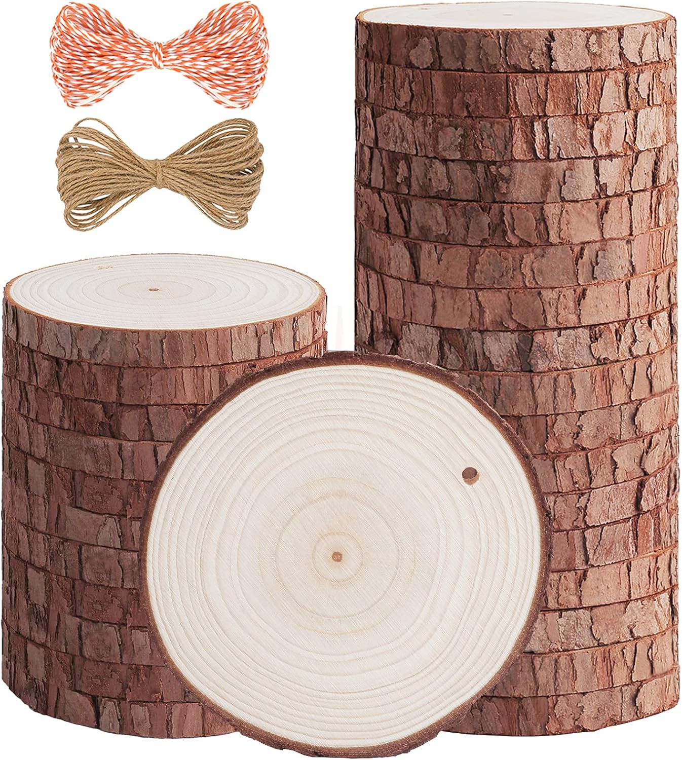 5ARTH Natural Wood Slices - 30 Pcs 3.1-3.5 inches Craft Unfinished Wood kit Predrilled with Hole