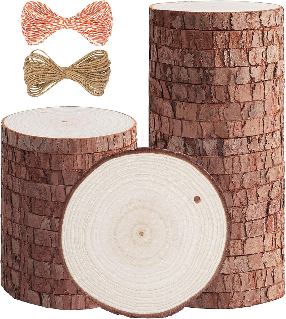 5ARTH Natural Wood Slices - 30 Pcs 3.1-3.5 inches Craft Unfinished Wood kit Predrilled with Hole