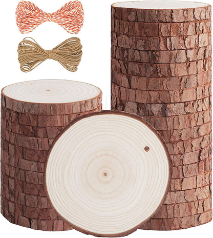 5ARTH Natural Wood Slices - 30 Pcs 3.1-3.5 inches Craft Unfinished Wood kit Predrilled with Hole