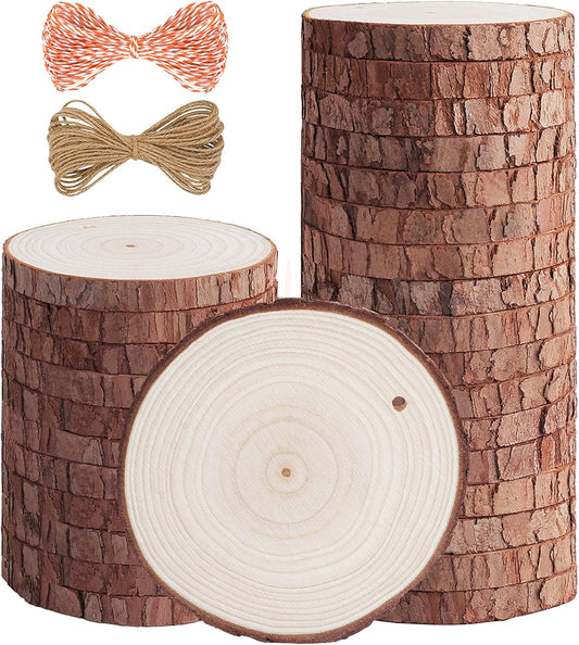 5ARTH Natural Wood Slices - 30 Pcs 3.1-3.5 inches Craft Unfinished Wood kit Predrilled with Hole