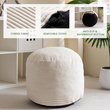 HIGOGOGO Round Stuffed Pouf Ottoman, Corduroy Poufs with Foam Chunk Filling, Furry and Fluffy Pouf