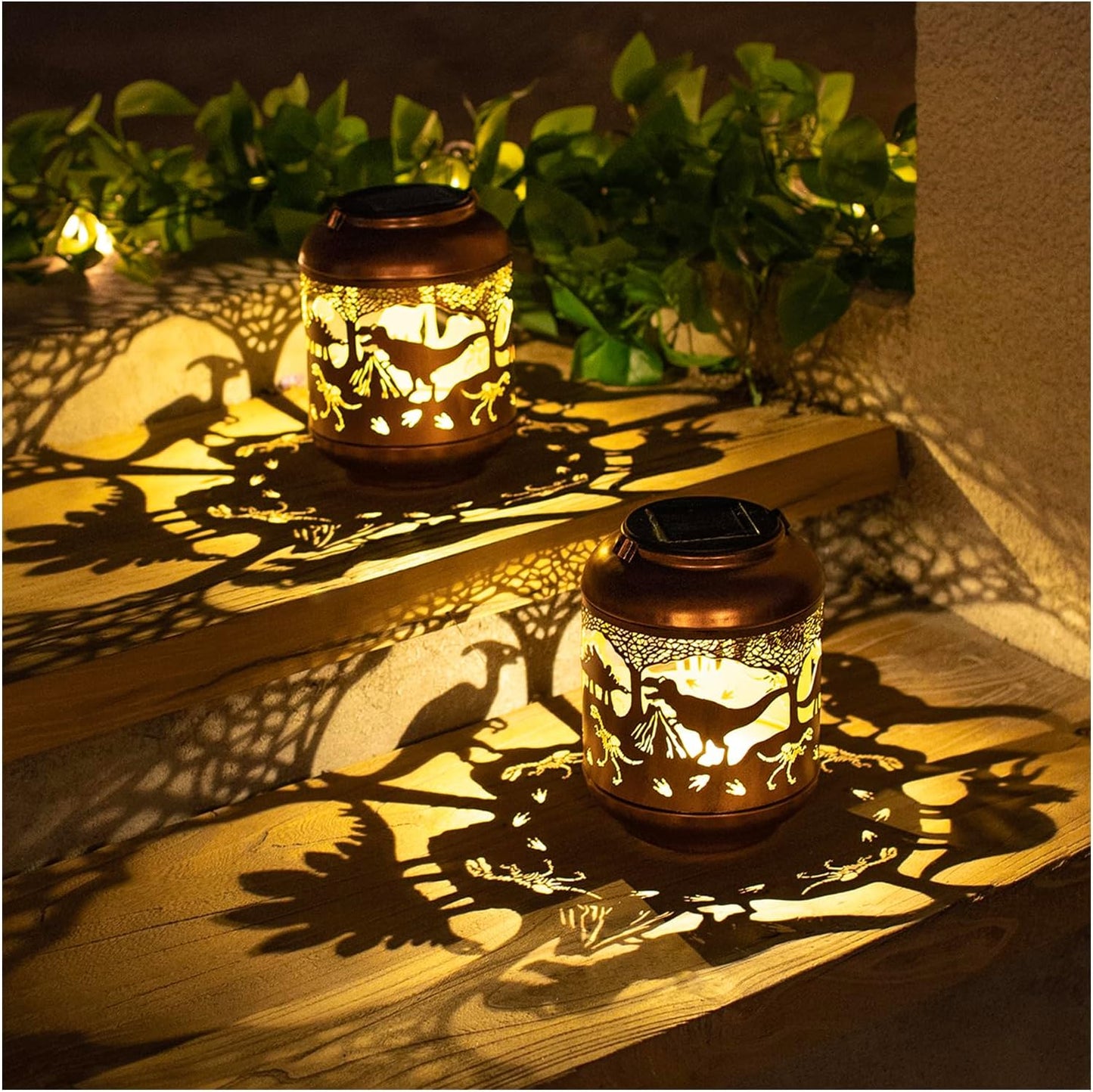 Dinosaur Solar Lanterns Outdoor Waterproof,Hanging Solar Lights Dinosaur Gifts for Women Men Metal