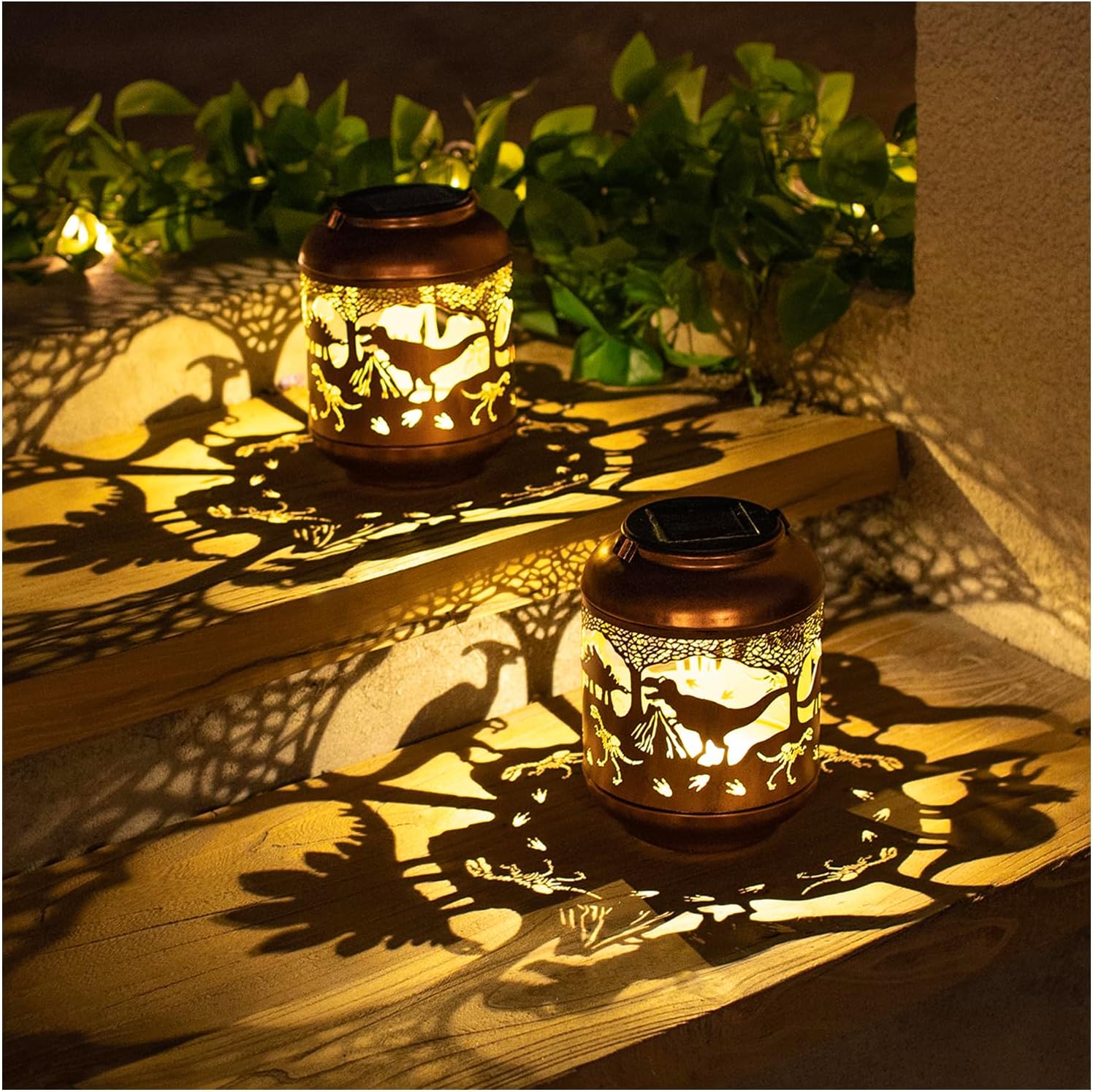 Dinosaur Solar Lanterns Outdoor Waterproof,Hanging Solar Lights Dinosaur Gifts for Women Men Metal