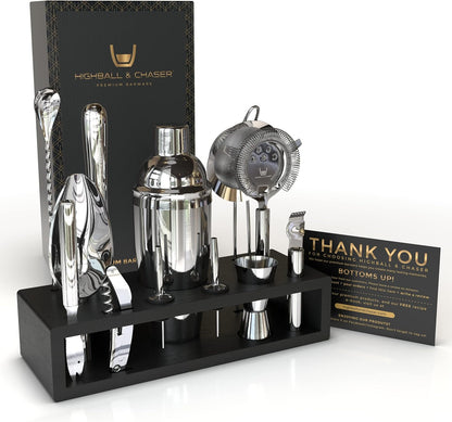 Highball & Chaser 13-Piece Cobbler Cocktail Shaker Set Stainless Steel Mixology Bartender Kit With