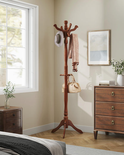 VASAGLE Freestanding Coat Rack, Rubber Wood Coat Tree with 11 Hooks