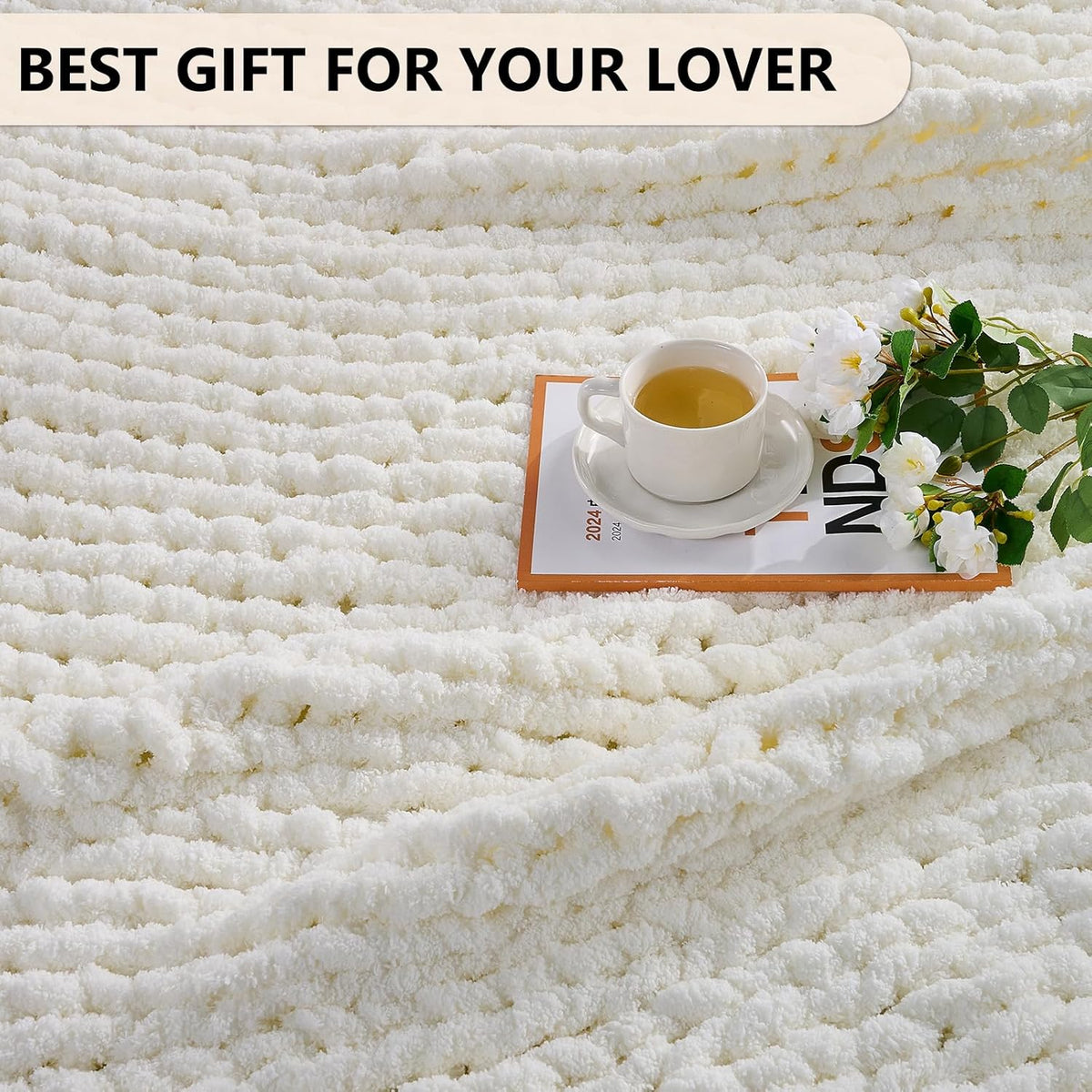 L'AGRATY Chunky Knit Blanket Throw: 72''x84'' Chenille Chunky Knitted Throw Blanket for Bed Couch