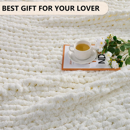 L'AGRATY Chunky Knit Blanket Throw: 72''x84'' Chenille Chunky Knitted Throw Blanket for Bed Couch