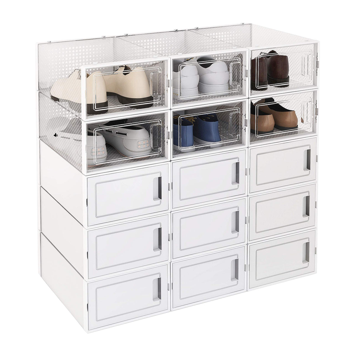 WAYTRIM 15 Pack Foldable Clear Plastic Stackable Storage Shoe Box Storage Sneaker Containers