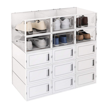 WAYTRIM 15 Pack Foldable Clear Plastic Stackable Storage Shoe Box Storage Sneaker Containers