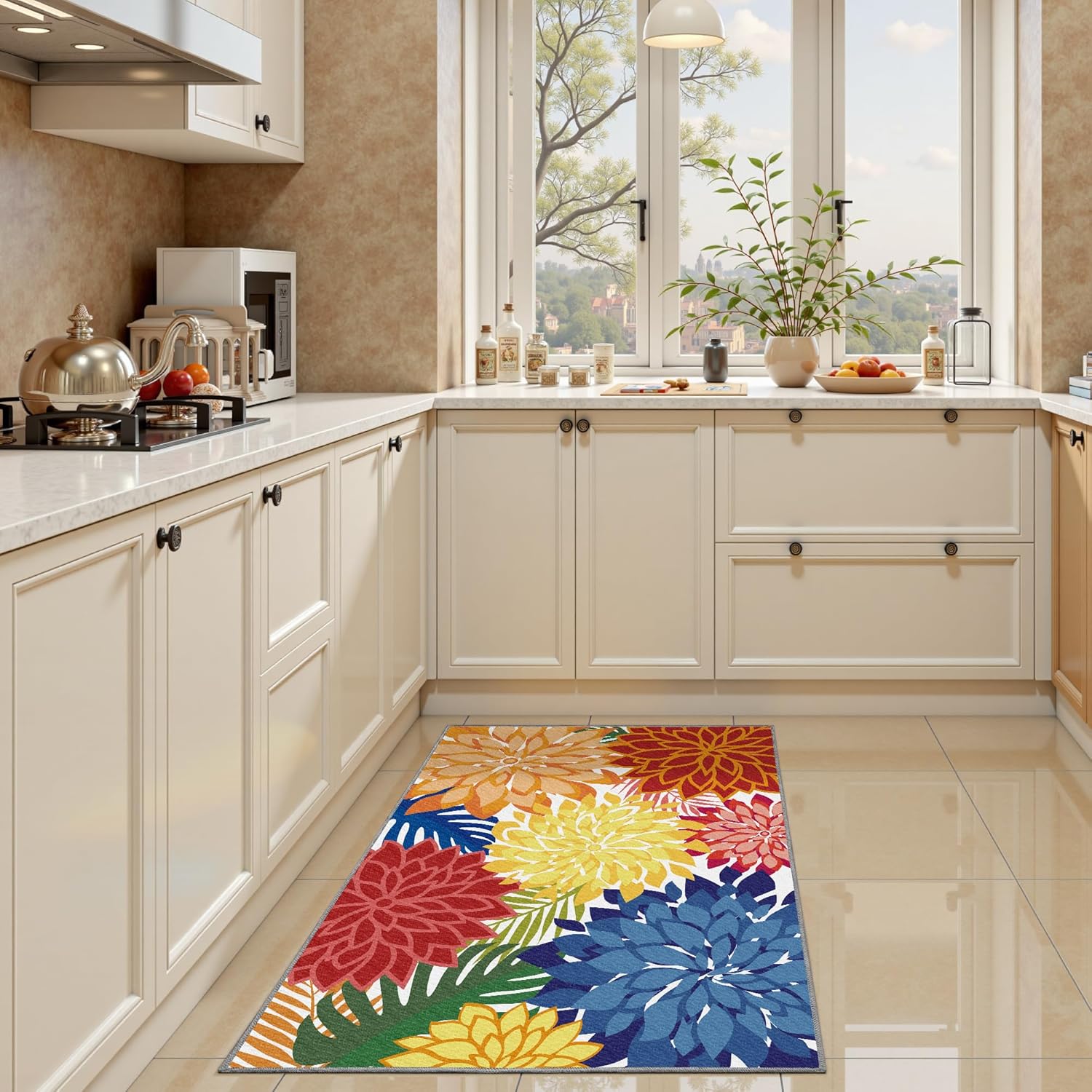 Area Rug 2x3 Washable Entry Small Rug Multicolored Tropical Botanical Modern Floral Indoor Kitchen