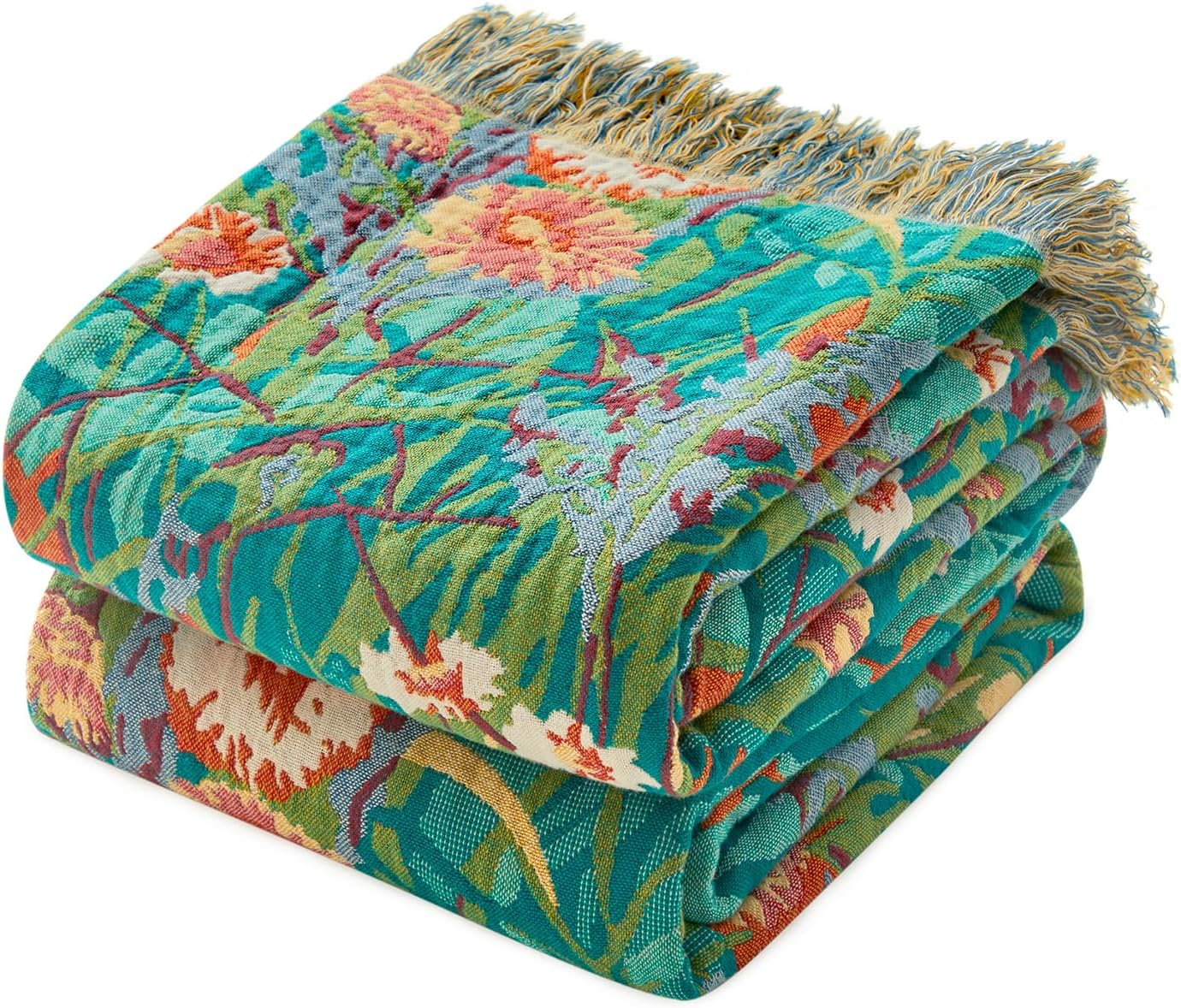 MSGKV Boho Throw Blanket for Couch Bed Chair 100% Cotton Muslin Breathable Floral Blanket 50"x60"