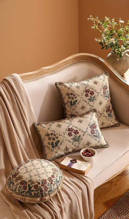 patdrea Designer Throw Pillow Covers Set of 4,Euro Vintage Light Brown Linen with Floral Collection