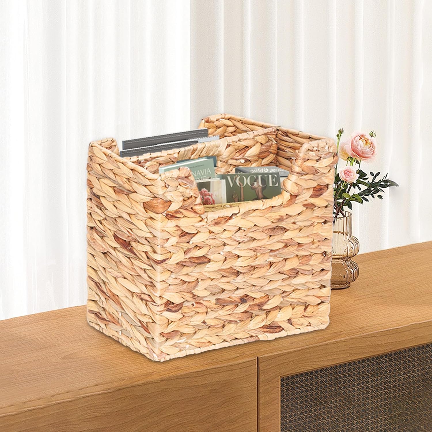 Magazines Holder - Wicker Magazine Rack, Handwoven Magazine Holders for Bathroom, Magazine