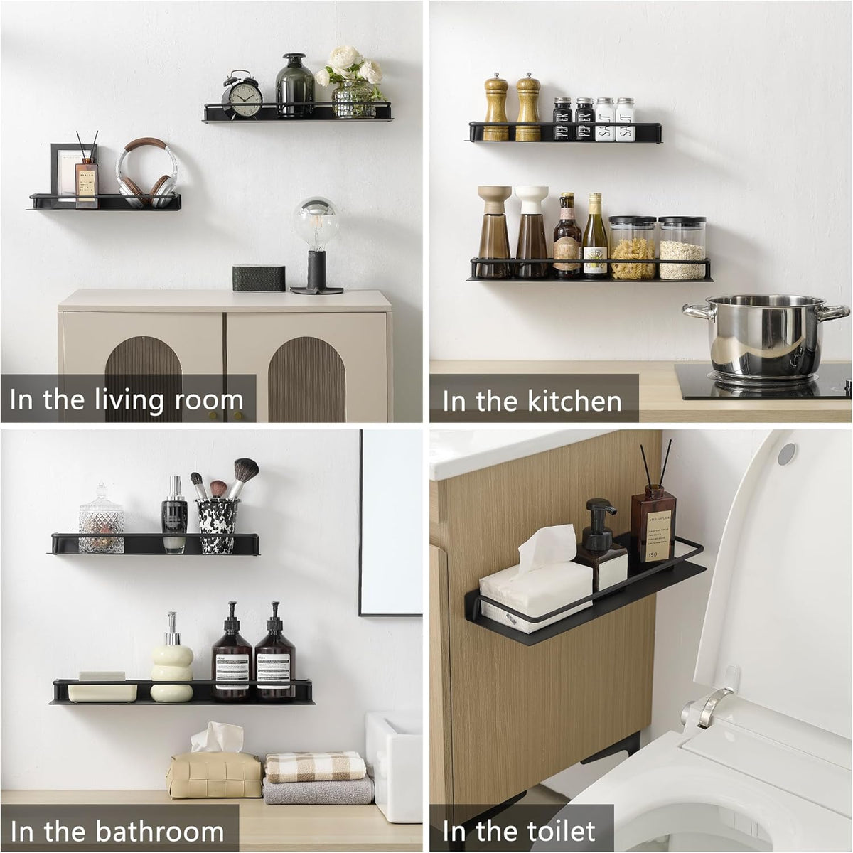 JOOM Metal Wall Floating Shelf - Metal Wall Shelf, Black Floating Shelf, Small Bathroom Shelf