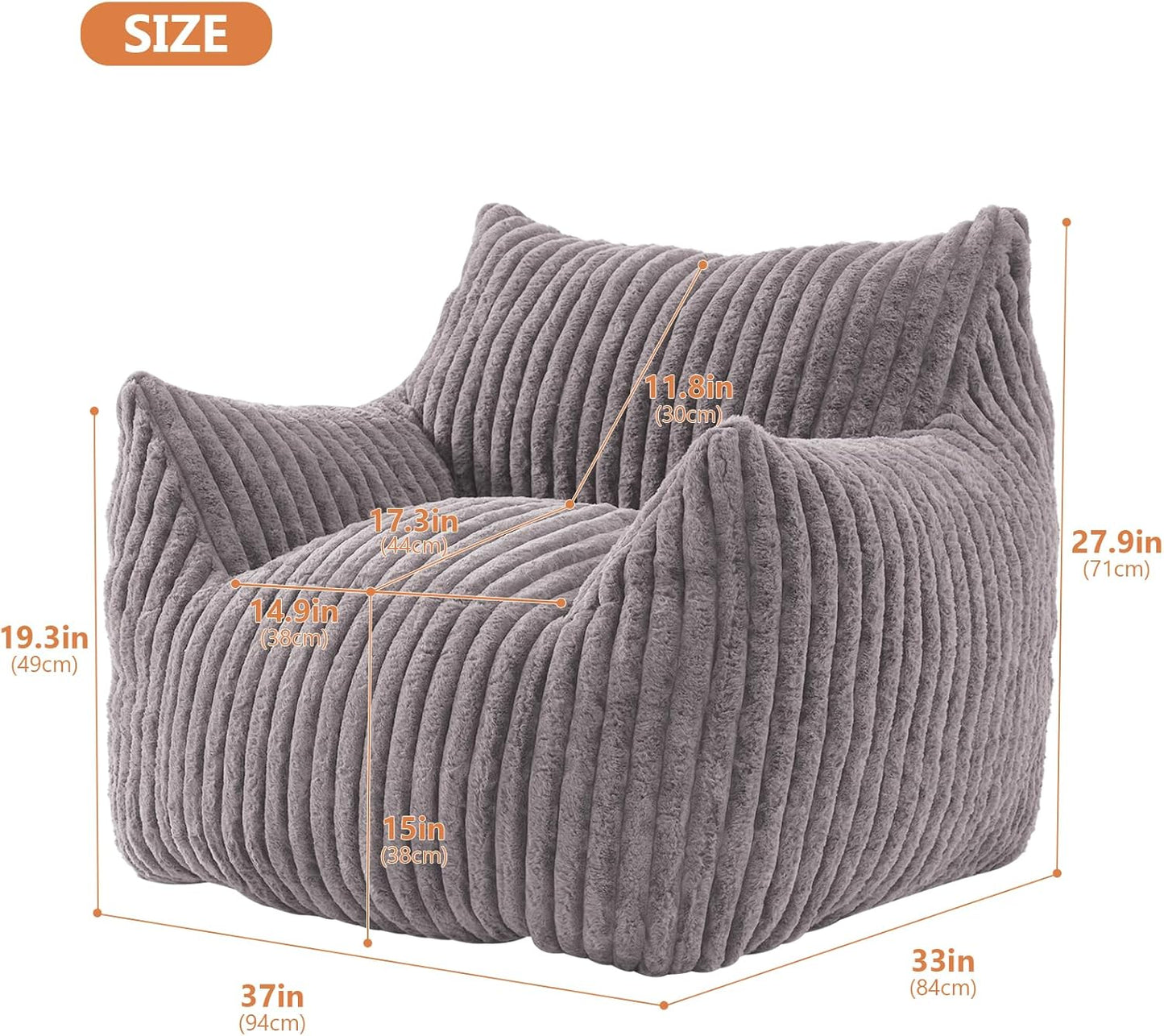 Giant Bean Bag Chairs for Adults with Filling Plush Fluffy Bean Bag Chairs for Teens with Armrests