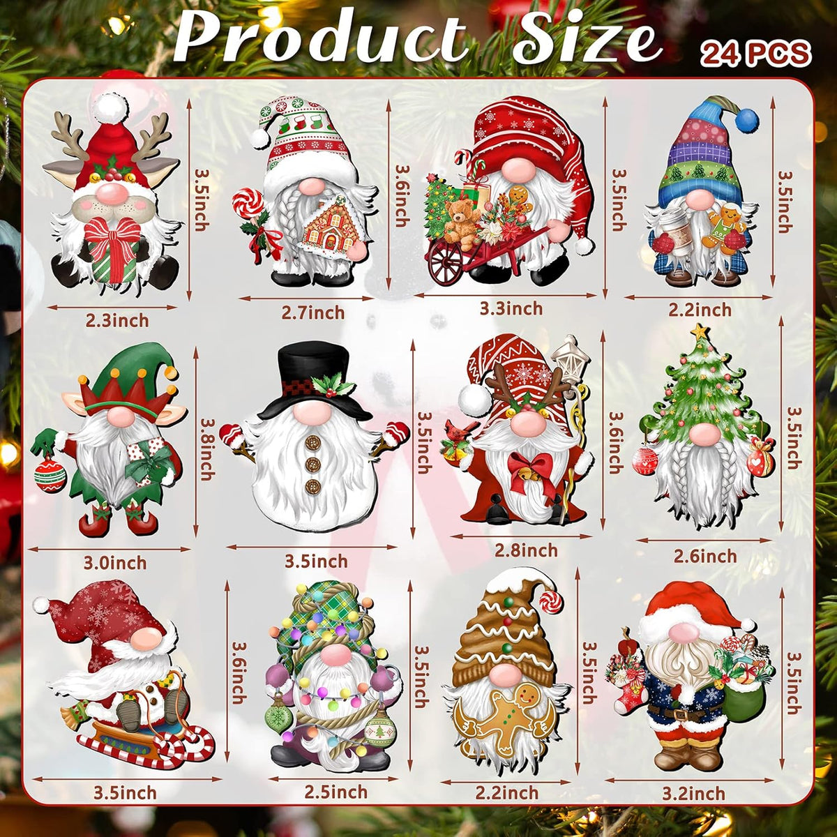 24 Pieces Christmas Gnome Wooden Ornaments Wood Hanging Decorations for Christmas Tree Santa Clause