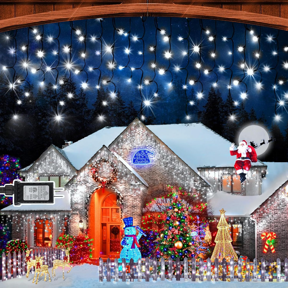 KNONEW 33FT 400 LED Christmas Lights Outdoor Black Wire String Lights with 75 Drops, 8 Lighting
