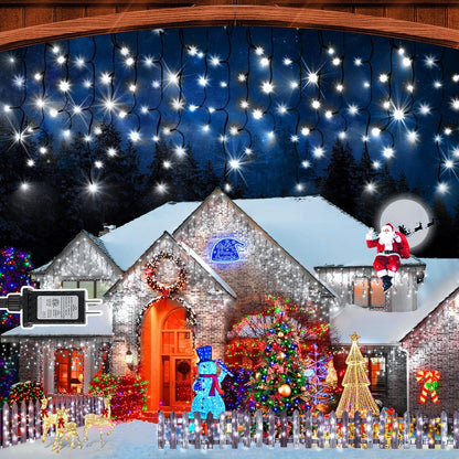 KNONEW 33FT 400 LED Christmas Lights Outdoor Black Wire String Lights with 75 Drops, 8 Lighting