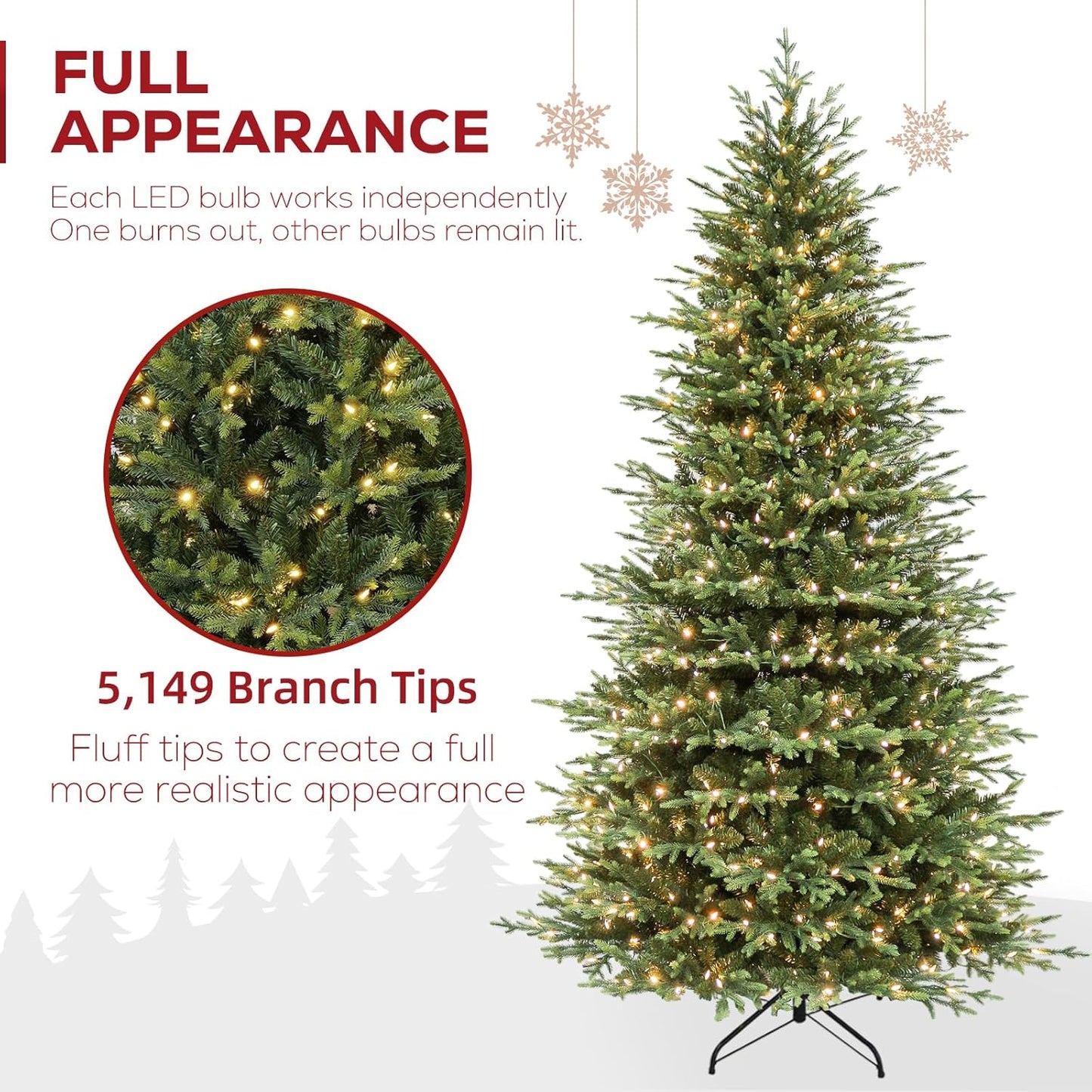Hykolity 9 ft Prelit Artificial Christmas Tree with 5149 PE&PVC Branch Tips, 600 Warm White LED