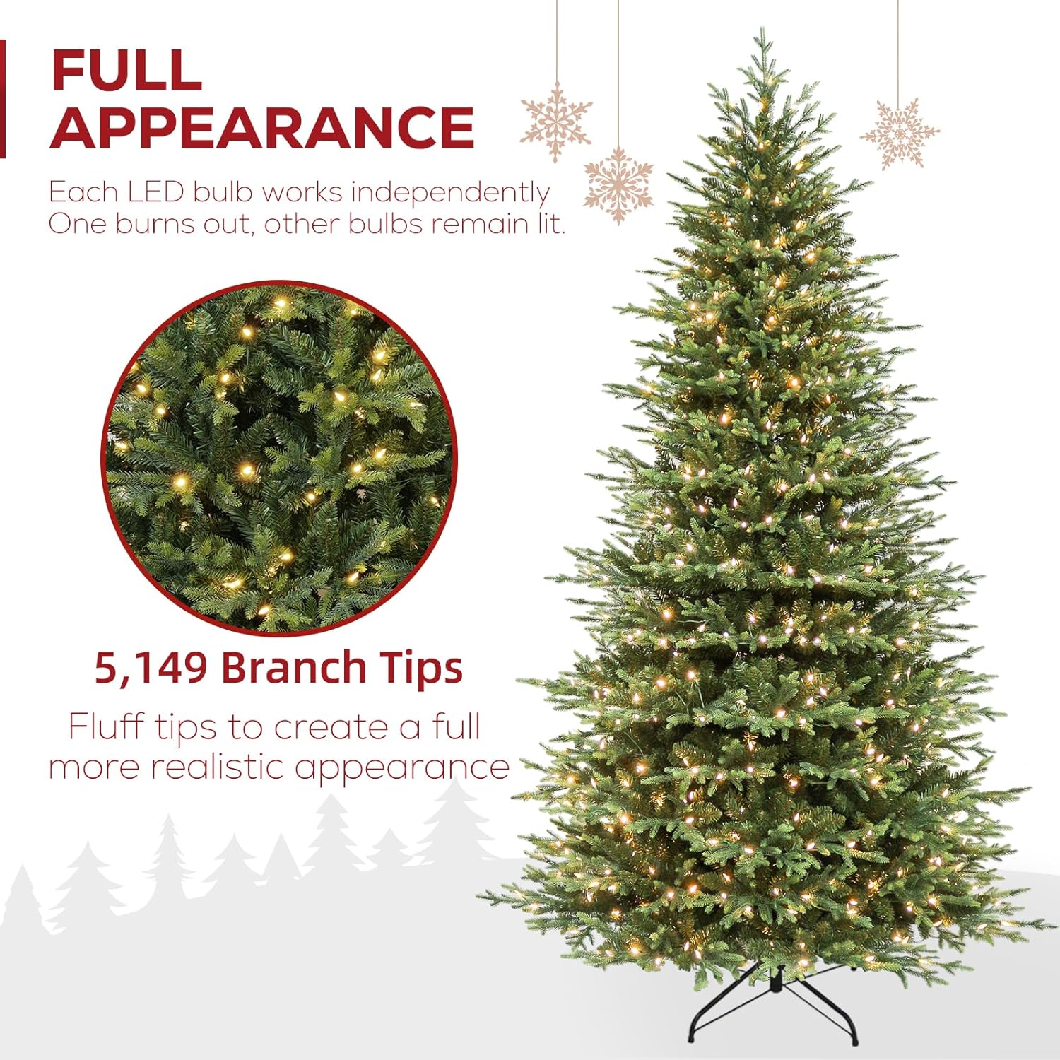 Hykolity 9 ft Prelit Artificial Christmas Tree with 5149 PE&PVC Branch Tips, 600 Warm White LED