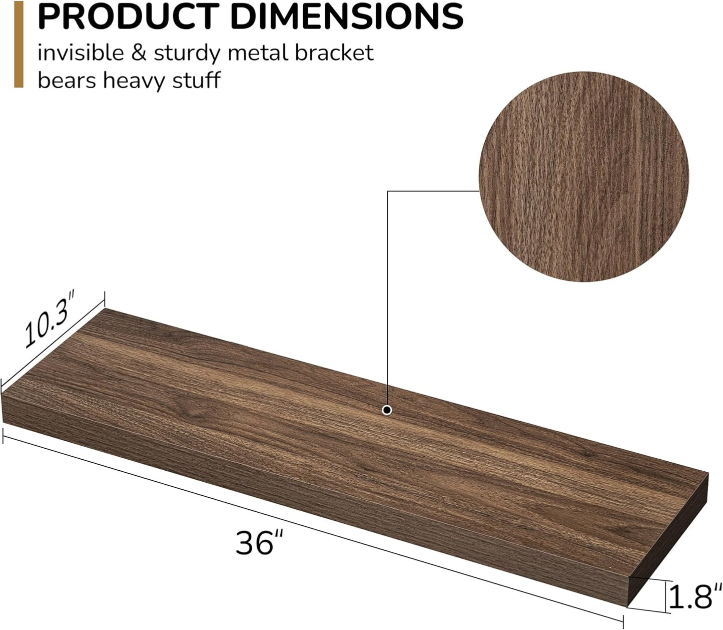 Fun Memories Floating Shelves - 10.3 Inch Deep Wall Shelf for Decor & Storage - Wall Mounted