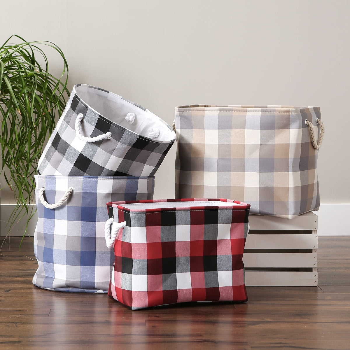DII Buffalo Check Storage Collection Collapsible Bin with Handles, Large Rectangle, 17.5x12x15, Tri