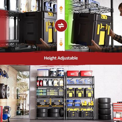 IZEUK 5-Tier Heavy Duty Metal Storage Shelving Unit (Black, 17.7" D x 47.2" W x 72.3" H, 1750 lbs