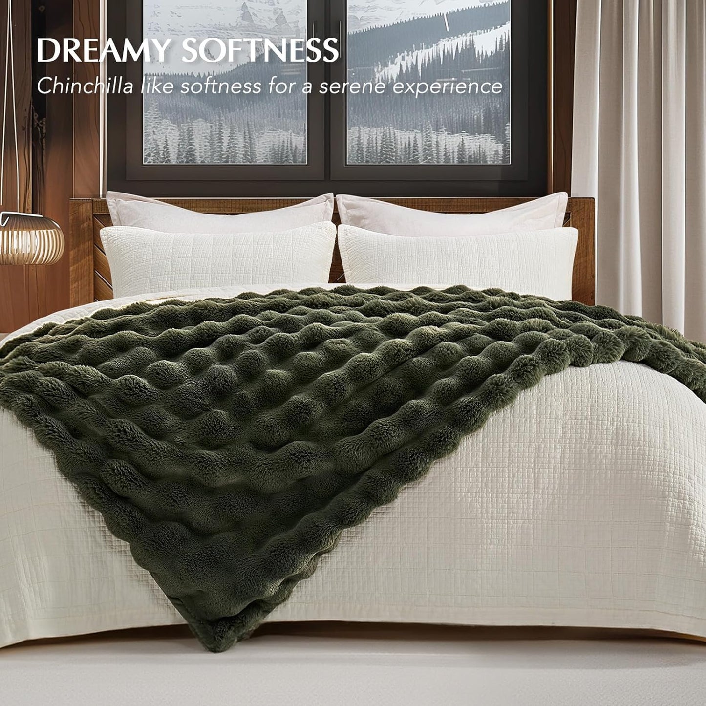 EVERGRACE Ultra Soft Luxury Fluffy Ridgeline Faux Rabbit Fur Throw Blanket, Thick Warm Bubble Throw