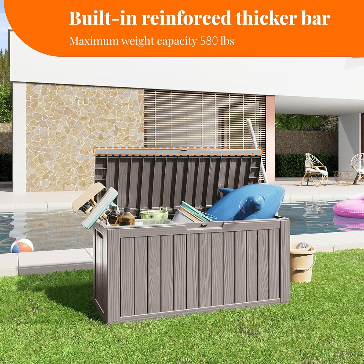 80 Gallon Resin Deck Box, Lockable Patio Outdoor Storage Box for Furniture, Garden Tools and Tools