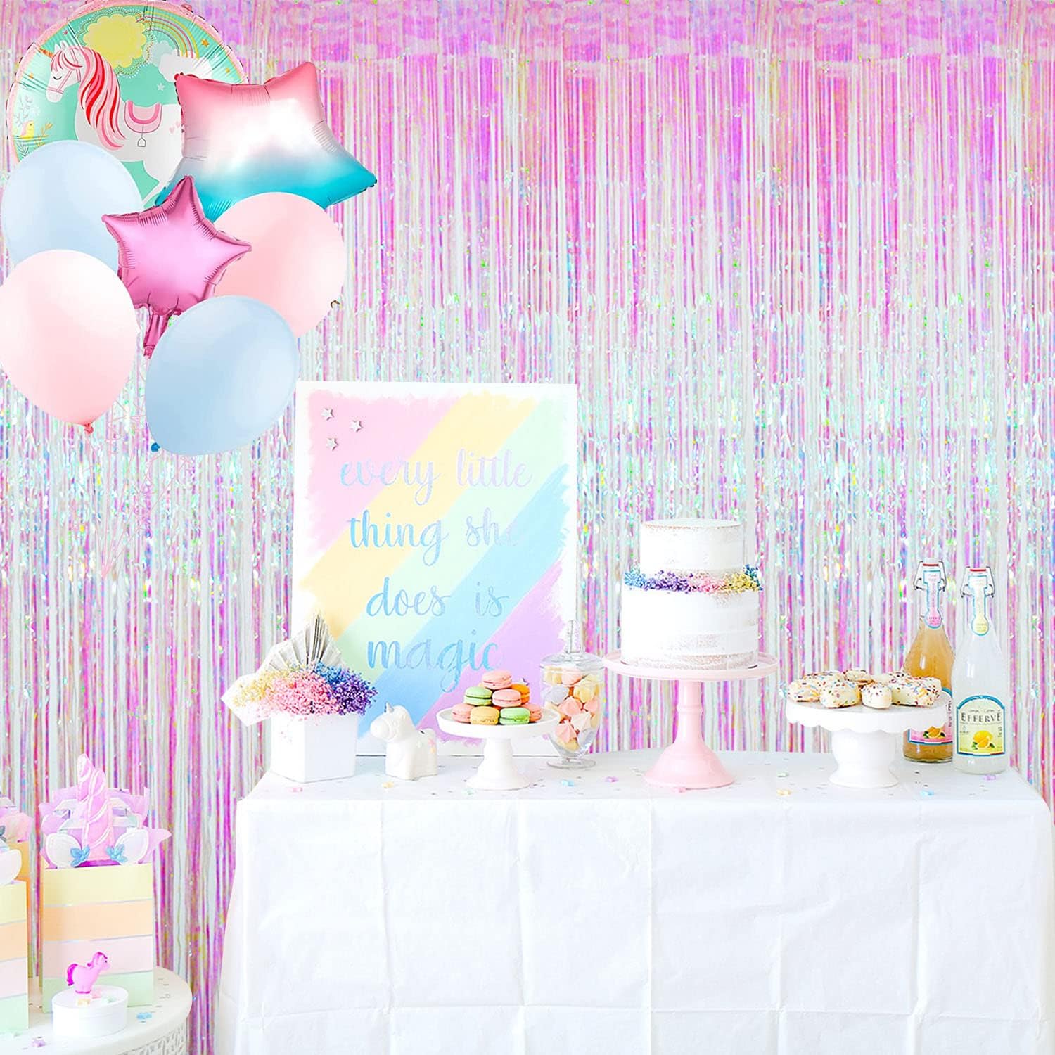 GOER 3.2 ft x 9.8 ft Metallic Tinsel Foil Fringe Curtains Party Photo Backdrop Party Streamers for
