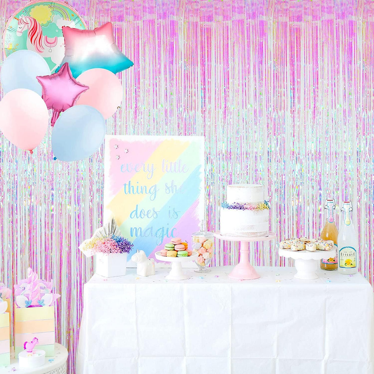 GOER 3.2 ft x 9.8 ft Metallic Tinsel Foil Fringe Curtains Party Photo Backdrop Party Streamers for