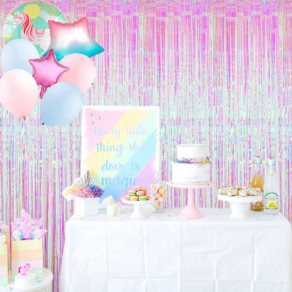 GOER 3.2 ft x 9.8 ft Metallic Tinsel Foil Fringe Curtains Party Photo Backdrop Party Streamers for